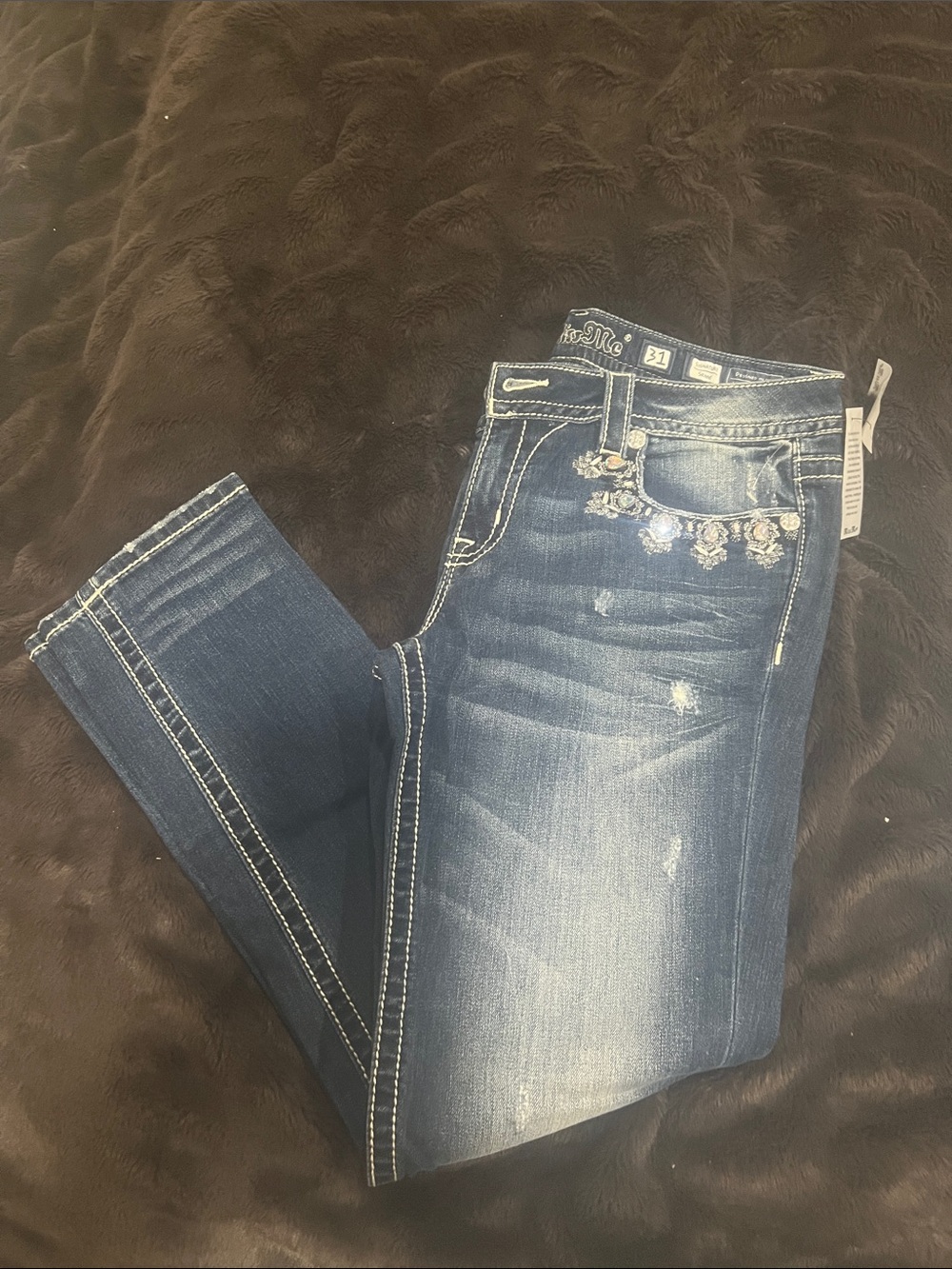 Miss Me Dark Blue Skinny Jeans with Embellished Pocket